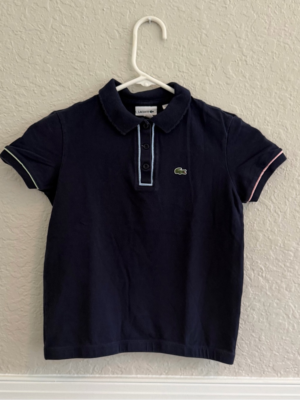 Lacoste Girls Navy Polo with Contrast Trim - Size 12